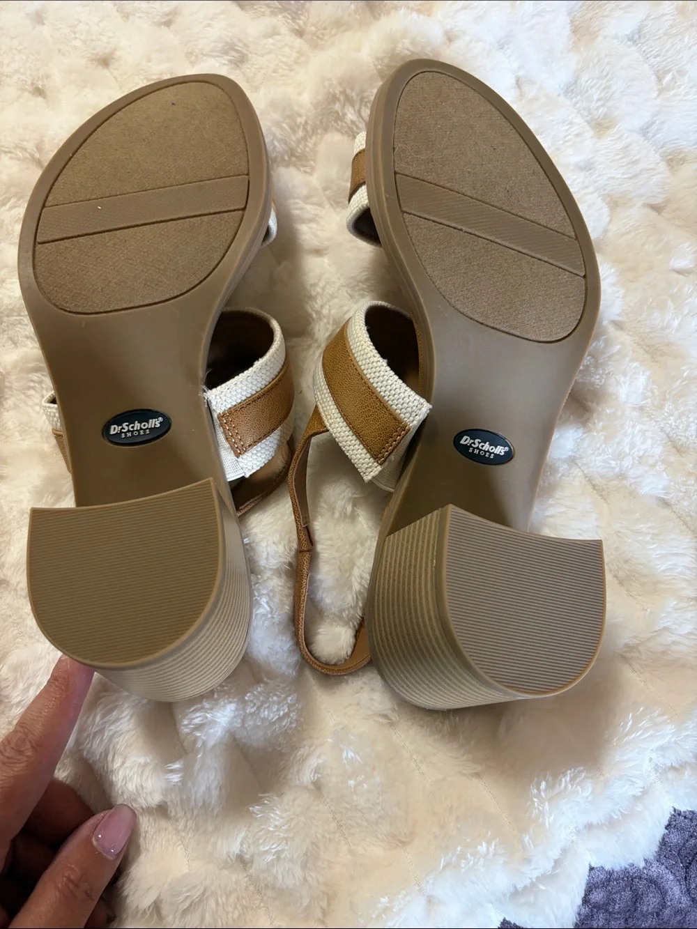 Dr. Scholl's Tan and White Buckle Slingback Sandals